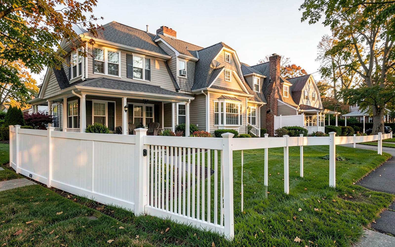 New white vinyl fence installed in front of a Queens home